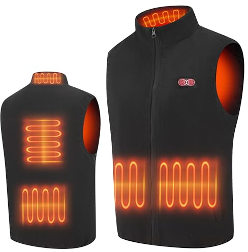 Techstuph Gilet chauffant en polaire pour homme - 3 niveaux réglables - 5 zones de chauffage - Veste chauffante pour l'extérieur, l'équitation, le ski, la pêche (batterie non incluse), Noir , XL