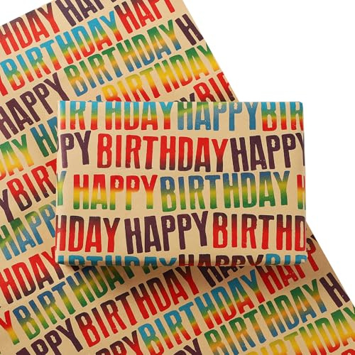 Birthday Wrapping Paper, Happy Gifts Wrapping for Girls Men Boys Women, Red Classic Recyclable Kraft Wrapping Paper for Birthday Party Baby Shower (50 * 70cm*8sheets) (Bright)