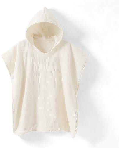 JORAKI Toalla Bebé con Capucha de Muselina 100% Algodón – Capa de Baño Infantil Suave y Absorbente – Albornoz Bebé y Poncho de Playa para Niños 0-6 Años – Ideal para Baño, Piscina (Blanco Roto)