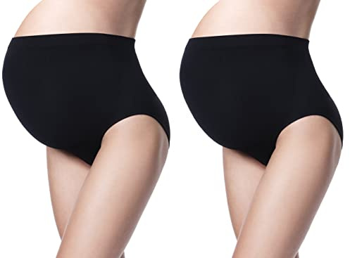 MOTHERS ESSENTIALS Maternity Belly Support Pantie, Maternity Brief (medium, black-2PACK)