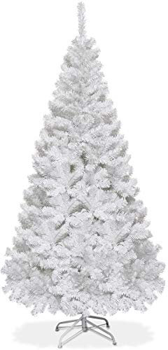 COSTWAY 180 cm Árbol de Navidad Artificial, Arbol de Navidad Blanco con Base Metálica, Árbol Artificial de PVC con 650 Ramas, Decoración Navideña para Interiores Fácil de Montar