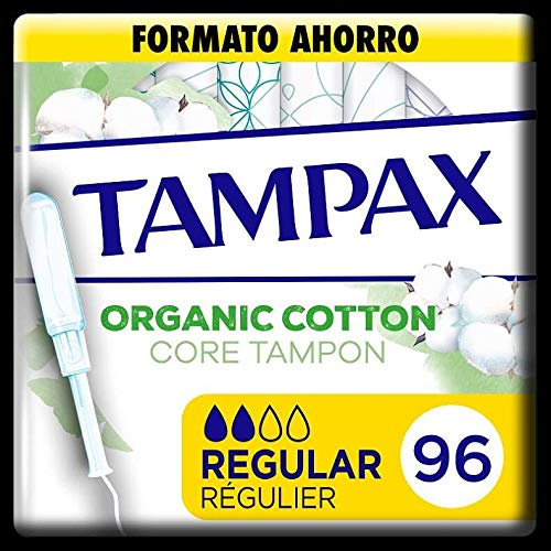 Tampax Cotton Regular, 96 Stück, Tampons aus 100% Bio-Baumwolle mit Applikator, Sparformat
