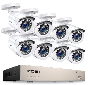 ZOSI H.265+ 8CH 5MP Lite DVR avec 8X Caméra de Surveillance Extérieure IP66, Kit Vidéo Surveillance avec Détection de Mouvement et Alerte Instantanée, Accès à Distance, Disque Dur Non Fourni