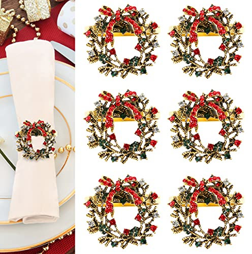 Kesote 6 Anelli per Tovaglioli da Tavola Portatovaglioli a Forma di Ghirlanda Natalizia Decorzioni da Tavola per Festa Natale Cena Anniversaria Metallici Anelli di Tovagliolo Fibbia