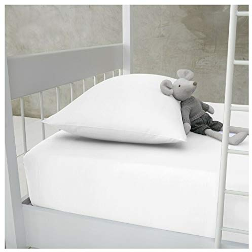 Sábana bajera ajustable de percal, 100% polialgodón, tamaño litera, súper suave, de lujo, no necesita planchado, de fácil cuidado, individual, 75x190 cm (blanco)