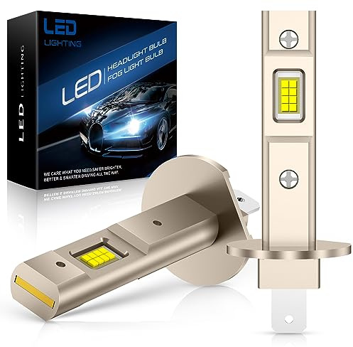 JOSHF Ampoule H1 Led Améliorée Phare pour Voiture et Moto, CSP 18000LM 600% Luminosité 6500K Blanc, Remplacement Ampoule Halogène-1:1 Mini Led (2 Ampoules)