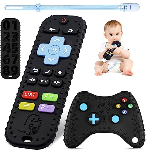 Tikplus Baby Teething Toys, Baby Remote Control & Game Controller Teething with Baby Dummy Chain, BPA-Free Silicone Teething Aid Baby Teether Relief for 0-6 Months