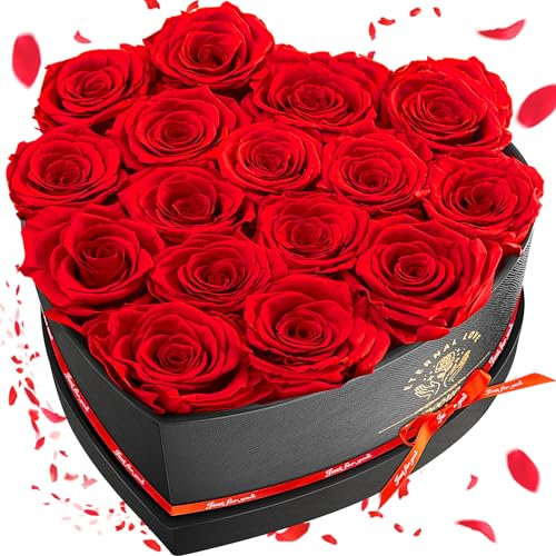 Impouo Konservierte Rose, Geschenke für sie, Geburtstagsgeschenke für Frauen, Geschenke für Mama/Freundin/Frau/Oma Weihnachten, Geburtstag, Valentinstag - Herzförmige Rote Rose