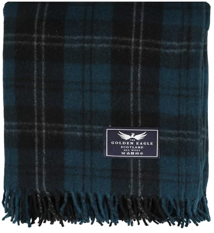 The Golden Eagle Scottish Tweed Wool Large Blanket Tartan Rug with Check Pattern for Warm Winter (Ramsay Blue)