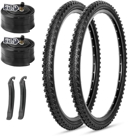 MOHEGIA Mountain Bike Tires Set: 2-Pack 26x1.95 inch (52-559mm) Folding Replacement Bicycle Tires and Pair 26inch Inner Tubes with Tire Levers for MTB Dirt Offroad Cycling