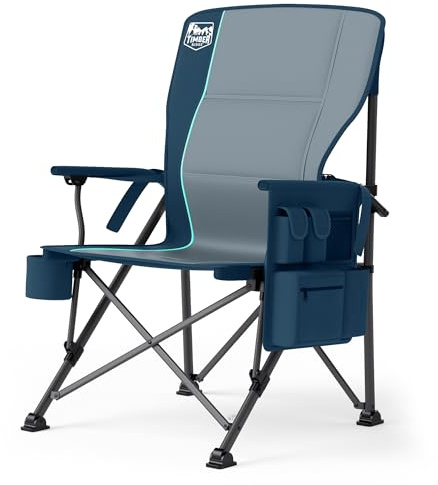 TIMBER RIDGE Oversized Folding Camping Chair for Adults Seat width 62cm, Heavy Duty Camping Chairs 230kg with Lumbar Support, High Back Portable Outdoor Chair Picnic Garden (Blue, Lumbar Support)