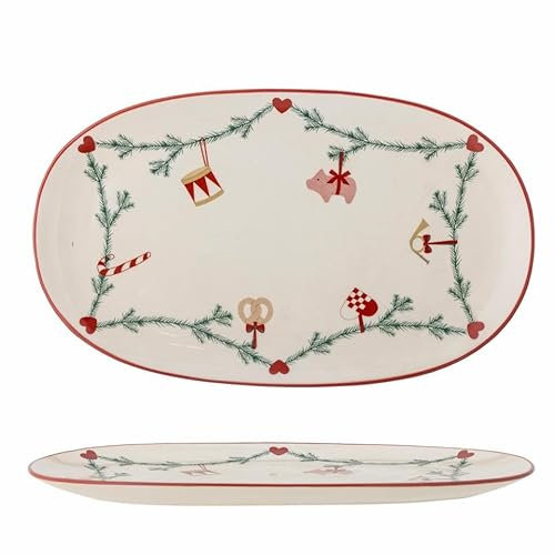 Bloomingville Yule 82062321 - Plato ovalado con guirnalda de abeto (38,5 x 23 cm), color natural