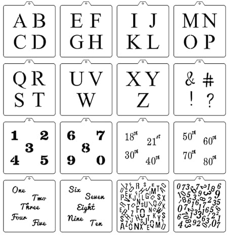 16 Pcs 5.5x5.5in Baking Stencils for Royal Icing, Airbrush Cookies; Sugar Cookie Stencils,Craft Painting, Stencil Genie (Alphabet & Numbers)