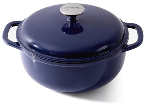 Kordisen Olla Holandesa Hierro Fundido Esmaltado de 28 cm/5.7L con Tapa, Apta para Hornear Pan de Masa Madre, Apta para Horno Hasta 260 °C, Resistente y Grande, Azul