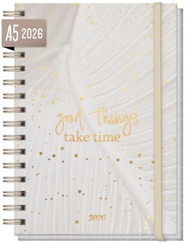 Häfft® Calendario internazionale 2026 A5 Sparkling Leaf con rilegatura a spirale in: EN/FR/IT/ES - organizzatore personale, agenda di vita - sostenibile e rispettoso del clima