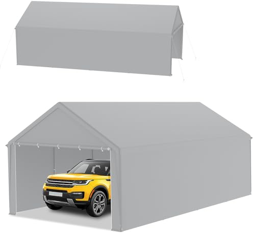 Froadp Carport-tält 4 x 8 m – lagertält, betetält och tältgarage – stabilt skydd med PE-presenning, UV-resistent och vattentätt – perfekt för bil, lastbil, trädgård och verkstad (grå)
