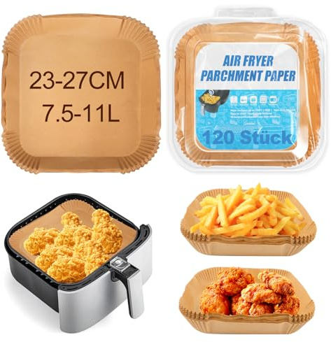QOUBNIC 120 Piezas Papel Freidora Aire 23-27cm, Papel para Freidora de Aire Impermeable a Prueba de Aceite 7-12L Air Fryer Papel Horno Accesorios Freidore de Airi para Cosori Philips Ninja Cecotec XXL