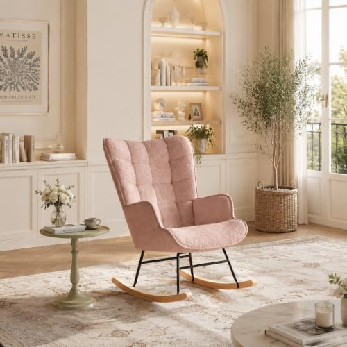 QLTXYHML ,Chaise d'allaitement Maternel en Velours en Peluche,Chaise d'allaitement avec Coussin, Structure en Acier et Pieds en Bois, 75 x 68 x 92 cm, Gris Foncé (Rose)