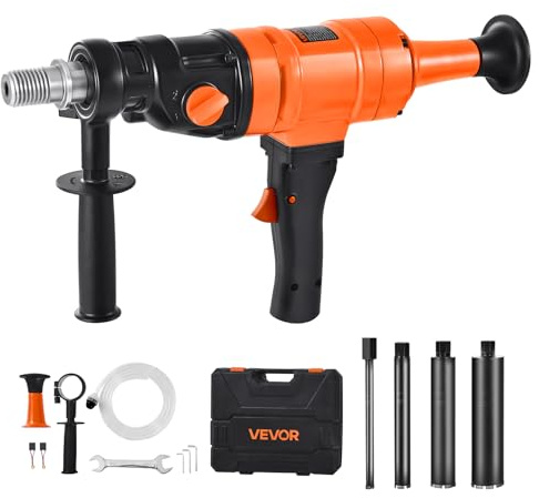 VEVOR Carotteuse à Diamant Diamètre de Perçage 200 mm, Perceuse à Béton Portative 1500 W, 2 Vitesses 1000/2250 tr/min, Perçage Sèche et Humide, avec 4 Forets, Filetage UNC1 1/4-7, pour Brique, Pierre
