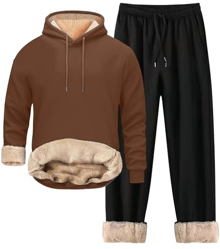 Zanisouta Tuta termica da jogging da uomo, in pile, sportiva, imbottita, per il tempo libero, con cappuccio, O caffè., 4XL