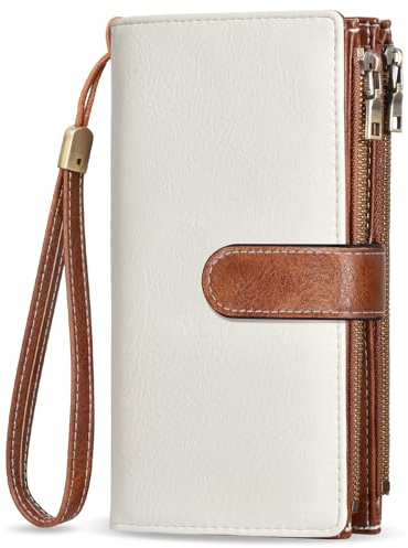 VOBUKE Portefeuille Femme Grand Format Porte Monnaie PU Cuir Vintage Porte Feuille pour Femme RFID Blocage Portefeuilles Grande Capacité Zippé Porte-Cartes pour 16 Cartes et Détachable Bracelet