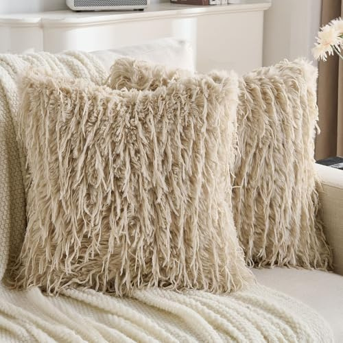 YSTELLAA Federe Cuscini Divano 60x60 2 Pezzi In Pelliccia Sintetica, Soggiorno Decorativo Copricuscini Divano, Federa Cuscino Morbido, Copricuscini Con Forma Corazón Cerniera, Albicocca
