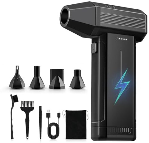 GARAID Aria Compressa Elettrico con Luce LED, 3 Velocità 150000 RPM Air Duster, 6000 mAh Mini Soffiatore a Batteria, Compressore Aria Portatile per la Pulizia del PC, Divano, Tastiera, Auto (nero)