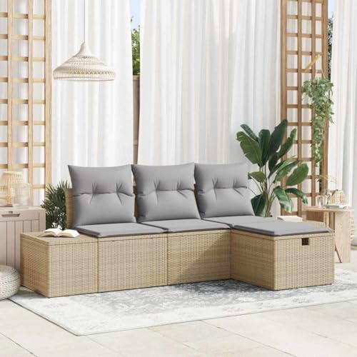 Runheo Ensemble de canapé modulable d'extérieur en polyrotin avec Coussins, 4 pièces, Banquette d'angle Convertible pour Jardin terrasse Balcon Patio, mobilier léger résistant aux intempéries