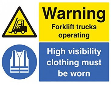 Caledonia Signs 14047Q Warning Forklift Truck Operating High Visibility Clothing Must be Worn Beyond this Point Sign, 600 mm x 450 mm, Rigid Plastic
