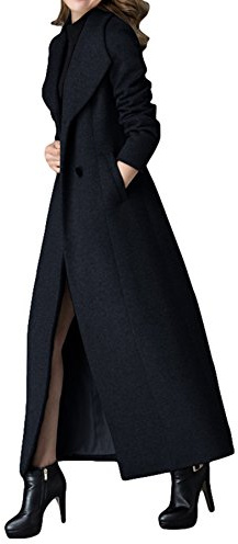 PLAER Manteau d'hiver classique en cachemire mélangé pour femme - Veste épaisse à double boutonnage - Noir