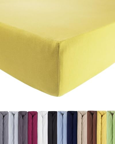 ENTSPANNO Luxus Spannbettlaken 180 x 200 bis 200 x 220 cm - Aus weichem Premium Jersey - Ideal für Wasser- u. Boxspringbetten bis 35cm Höhe - Sonnengelb