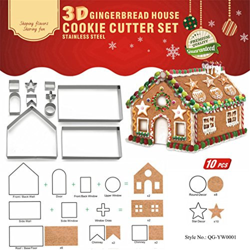 Gracelaza 10 Pieces Christmas Gingerbread House Cookie Cutters Set - Stainless Steel Metal Baking Molds
