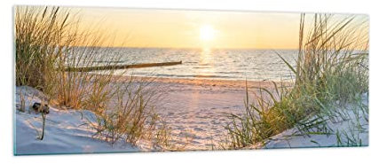 Moderne Impression sur Verre dune plage mer Image Tableau en Verre Decoration Murale 140x50cm Deco Cadre Salon Chambre Cuisine Panoramique Grand XXL Tableaux Decoratifs Muraux Art Wall GAB140x50-3989