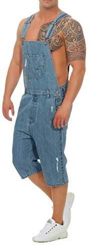 Homme Jeans Salopette Sangle Réglable Short Pantalon en Denim Skinny Courte Regular Slim Combinaisons