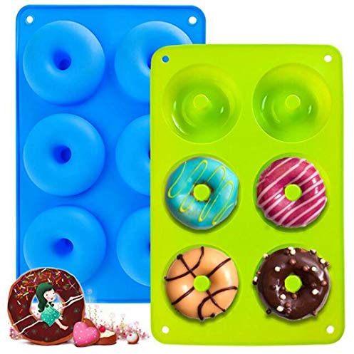 2 Stück Silikon Donut Formen, 6 Hohlraum A ntihaft-Safe Silikon Donut Backform Hitzebeständigkeit Backblech Gelten -40 bis 230 Grad gut zum Machen Kekse, Bagels, Muffins.