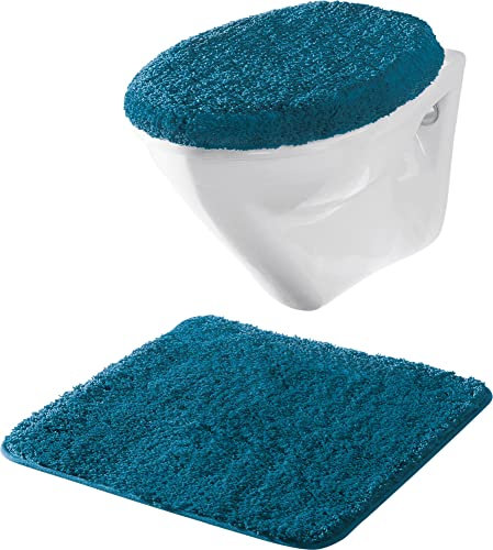 Erwin Müller Hänge-WC-Set 2-TLG. Rhodos Uni, WC-Vorlage, WC-Deckelbezug rutschhemmend Petrol Größe - ultraweich, extrem saugfähig, flusenarm