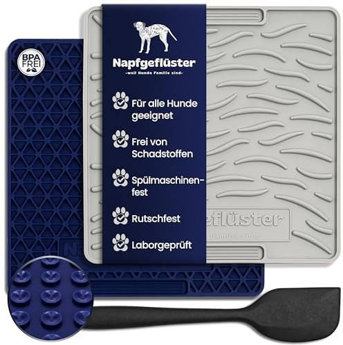 Napfgeflüster® Schleckmatte Hund-Intelligenzspielzeug für Hunde-2 Strukturen+Spachtel+Ebook-Hundespielzeug-Antischlingnapf Hund-Hundespielzeug unzerstörbar-Leckmatte