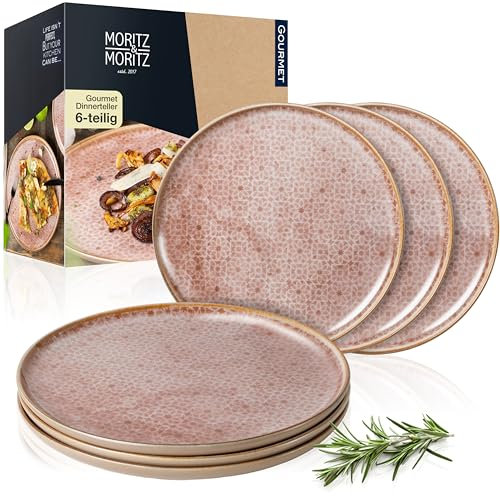 Moritz & Moritz TERRA Juego de 6 Platos Llanos - Ø 27 cm - Platos Orientales en Rosa Suave de Porcelana - Platos Llanos Modernos para Uso Diario y Ocasiones Especiales