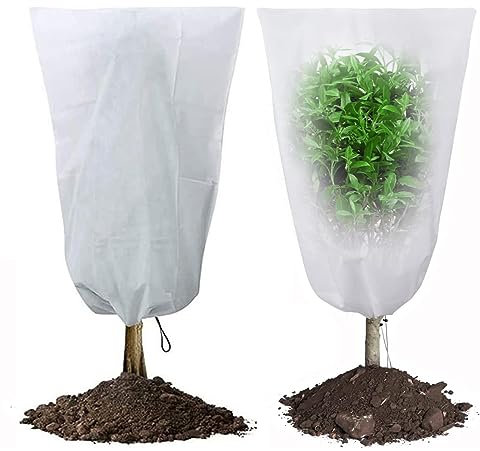 2 Stück Winterschutz für Pflanzen, Überwinterungszelt für Pflanzen, 60x80cm Frostschutz Schutzhülle, Wiederverwendbar Winter Pflanzenschutzsack mit Zugband Pflanzenabdeckung Frostschutz Vlies (Weiß)