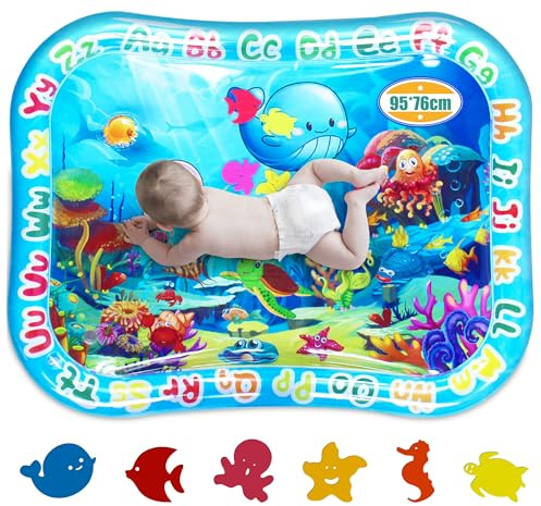 LAOYE Alfombra de Agua Grande XXL para Bebé, Alfombra Bebe Acolchada Juego Acuático para Bebés de 3 6 9 12 Meses, Tummy Time Tapete de Actividades Bebe, Alfombra Sensorial Bebe, Tapete Bebe 95x76cm