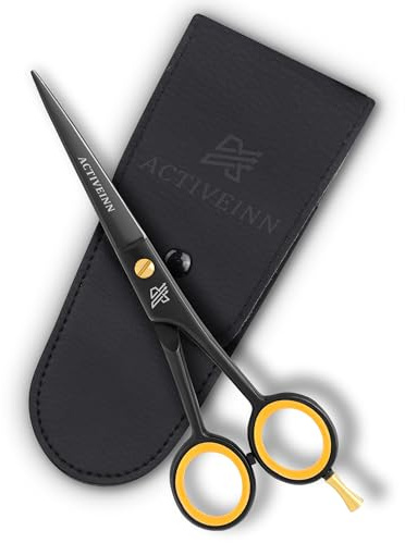 Professional Hair Scissors 5.5 Inches High-Carbon Stainless Steel Beard, Mustache, and Barber Scissors for Home and Saloon Carrying a Faux Leather Pouch in Matt Black by ACTIVEINN, Sharp Razor Edge