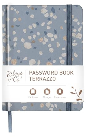 Rileys & Co. Carnet de Mot De Passe Avec Onglets de A à Z - Cahier Répertoire Alphabétique De Mot De Passe - Livre De Mot De Passe, Conserver Vos Identifiants Web (15,2 x 11,4 cm, Terrazzo Bleu)
