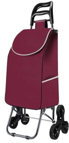 Chariot Course Trolley Chariot De Courses Pliable À 6 Roues Pour Monter Les Escaliers, Sac Amovible De 45 L, Grand Chariot De Courses Pour Voyage, Pique-nique, Camping Chariot Pliable a Roulette(Rot)