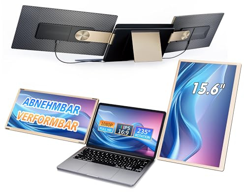 15.6 Inch Laptop Monitor Extension, 120% sRGB Laptop Screen Extender with 235° Rotation, 1080P Laptop Screen Extension, Removable, Malleable, Plug & Play, Portable Monitor for Mac Windows Chrome