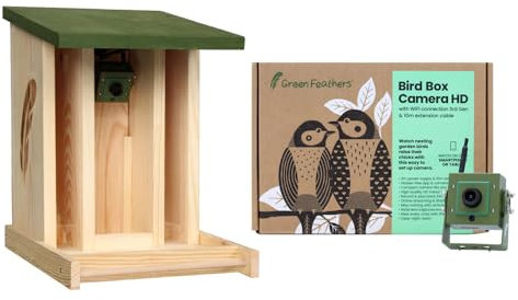 Green Feathers Wifi HD Bird Camera & Wooden Bird Feeder Starter Pack, Weatherproof, Recycled Wood, Watch Feeding Birds On Your Smartphone or Tablet (Wifi Camera & Bird Feeder Starter Pack)