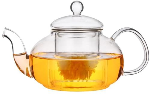 Teiera in vetro trasparente, piccola teiera con infusore rimovibile, 400 ml, in vetro borosilicato con colino per tè sfuso