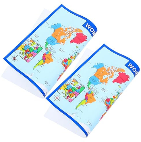 HOMSFOU Poster Mappa Del Mondo Da Parete 2 Pezzi 50x35 Cm Per Bambini, Materiale Resistente e Colori Vivaci, Per Scuola Materna e Asilo Nido Educativo