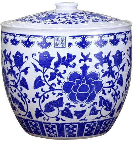 SJHPZG Récipient de Rangement de Riz en céramique Bleu et Blanc, Seau de Riz en céramique scellé Chinois avec Couvercle, Pot de Rangement de Distributeur