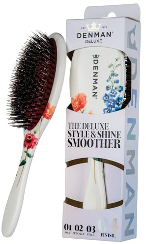 Denman Boar Bristle Hair Brush – Smoothing & Shine Enhancing for Slick Back Styles, Curl Defining & Detangling. D81M Floral Fantasy Hairbrush with Natural Bristles for all Hair Types for Women & Men