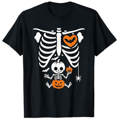 Costume d'halloween Amusant pour Femme Enceinte, Citrouille, Cage côtelée T-Shirt